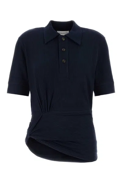 Victoria Beckham Ribbed Cotton-elastane Polo In Blue