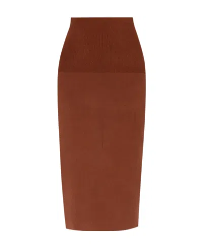 Victoria Beckham Ribbed-detail High-waisted Skirt In Brown