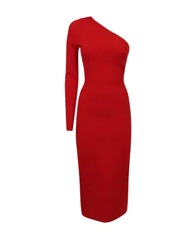 Victoria Beckham Ribbed-detail One-shoulder Dress In Red