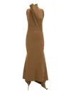 Victoria Beckham Draped Ribbed-knit Wool-blend Midi Dress In Brown