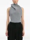 Victoria Beckham Draped Ribbed-knit Wool-blend Top In Gray
