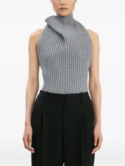 VICTORIA BECKHAM RIBBED HALTER NECK TOP