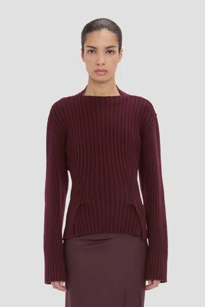 Victoria Beckham Ribbed-knit Cut-out Sweater In Brown