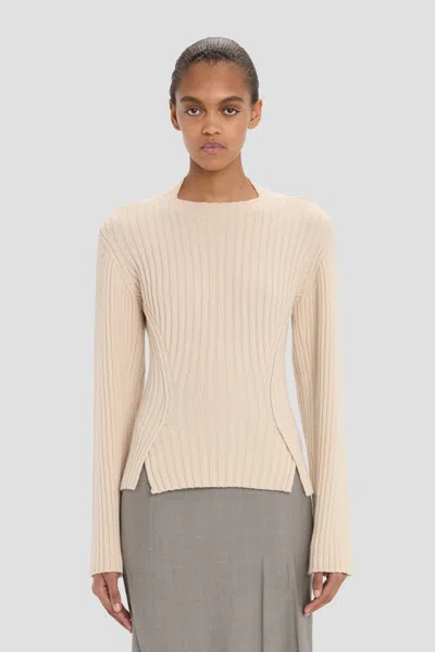 Victoria Beckham Ribbed Jumper In Elderflower In Neutral