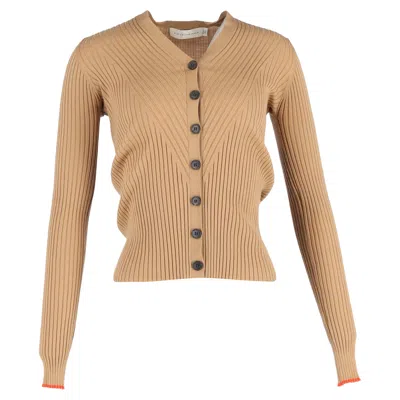 Victoria Beckham Ribbed-knit Buttoned Cardigan In Brown Wool