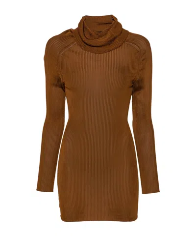 Victoria Beckham Ribbed-knit Longline Jumper In Brown