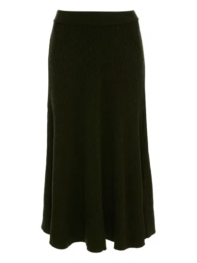 Victoria Beckham Ribbed Knit Midi Skirt In Black