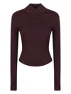 Victoria Beckham Fitted Long-sleeved Ribbed Knit Top With High Neckline In Red