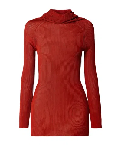 Victoria Beckham Ribbed Knit Turtleneck Sweater In Red