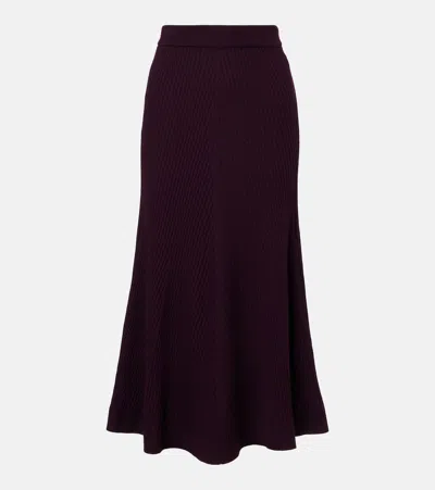 Victoria Beckham Ribbed-knit Wool Midi Skirt In Purple