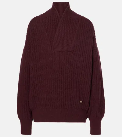 Victoria Beckham Shawl Neck Sweater In Burgundy