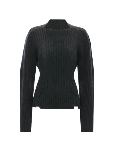 Victoria Beckham Ribbed Merino Wool Cashmere High Neck Jumper In Black