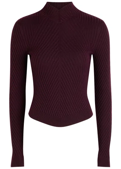 Victoria Beckham Ribbed Merino Wool Top In Purple