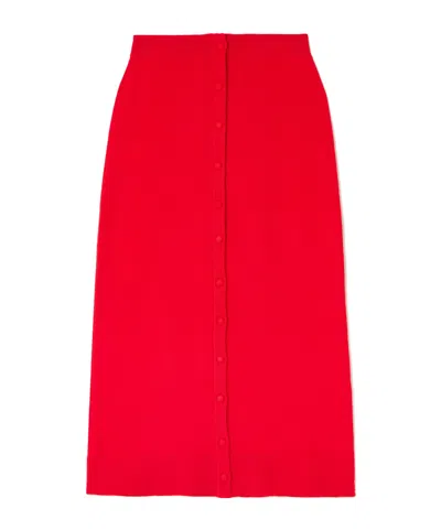 Victoria Beckham Ribbed Merino Wool-blend Midi Skirt In Red
