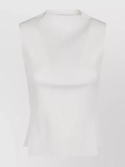 Victoria Beckham Ribbed Sleeveless Fitted Silhouette Top In White