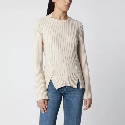 Victoria Beckham Ribbed Sweater In Beige Wool And Cashmere In Neutral