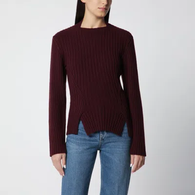 Victoria Beckham Ribbed Sweater In Dark Grey Wool And Cashmere In Burgundy