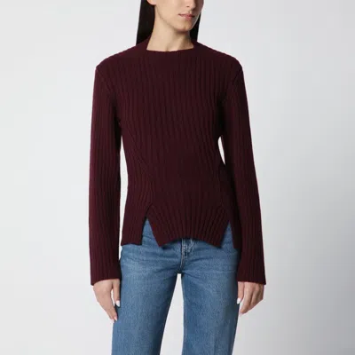 Victoria Beckham Ribbed Sweater In Dark Grey Wool And Cashmere In Brown