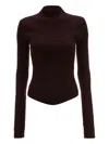 Victoria Beckham Ribbed High-neck Polo Top In Brown