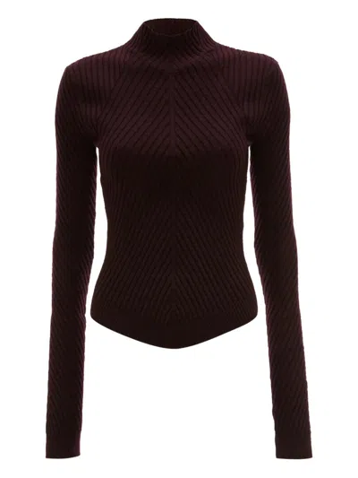 Victoria Beckham Ribbed High-neck Polo Top In Red