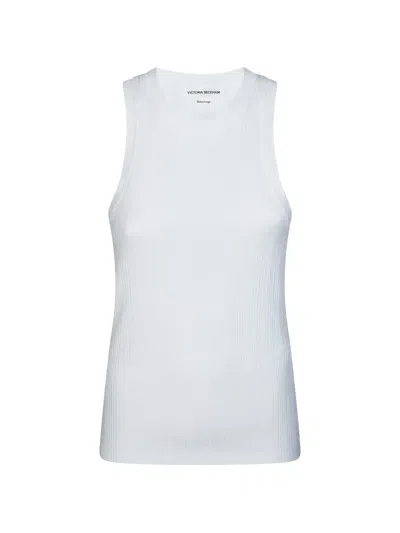 Victoria Beckham Sleeveless Rib Knit Tank Top Embroidered In White