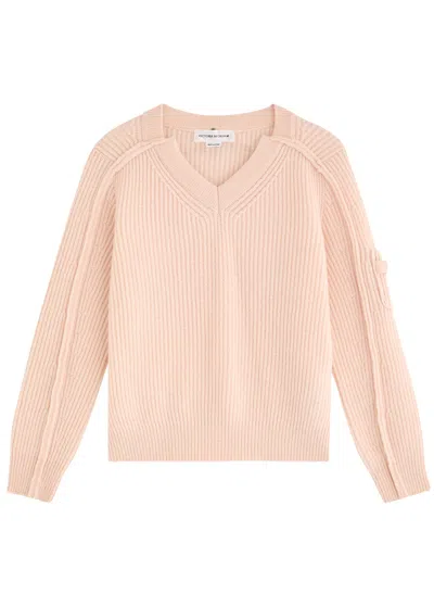 Victoria Beckham Ribbed Wool-blend Jumper In Peach