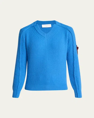Victoria Beckham Ribbed Wool Cashmere Sweater In Regatta
