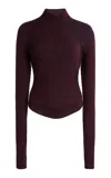 Victoria Beckham Ribbed Wool Long-sleeve Polo In Purple