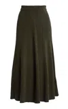 Victoria Beckham Ribbed Wool Midi Skirt In Olive