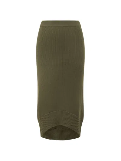 Victoria Beckham Ribbed-knit Asymmetric-hem Midi Skirt In Green