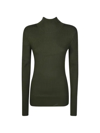 Victoria Beckham Ribbed-knit High-neck Sweater In Green
