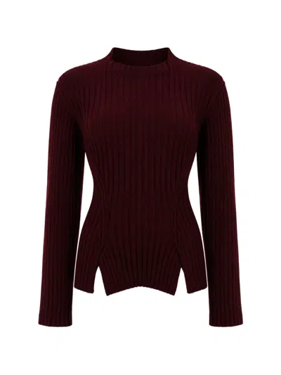 Victoria Beckham Ribbed-knit Side-slit Sweater In Red