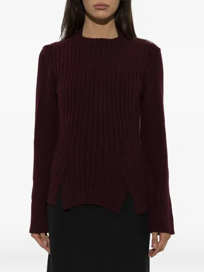 Victoria Beckham Ribbed-knit Side-slit Sweater In Brown