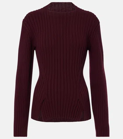 Victoria Beckham Womens Acai High-neck Wool And Cashmere Blend Ribbed Jumper In Burgundy