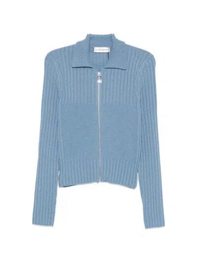 Victoria Beckham Ribbed-knit Zip-up Cardigan In Blue