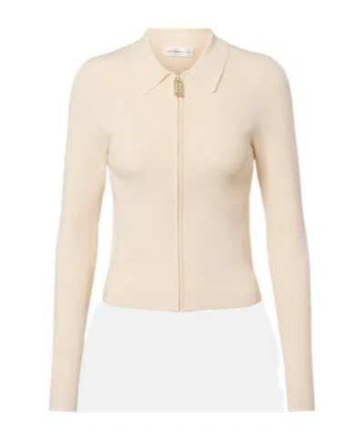 Victoria Beckham Mila Ribbed-knit Zip-up Top In Neutral