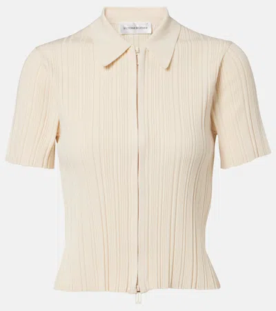 Victoria Beckham Ribbed-knit Zip-up Top In Gold
