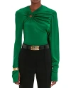 Victoria Beckham Draped Detail Asymmetric Button Sweater In Viridian