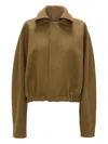 Victoria Beckham Oversized Roll Neck Bomber Jacket In Dark Camel In Brown