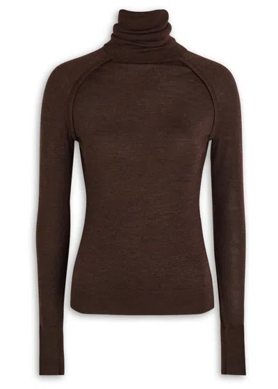 Victoria Beckham Roll-neck Wool Top In Brown