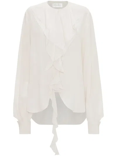 Victoria Beckham Ruffled Silk Blouse In Vanilla