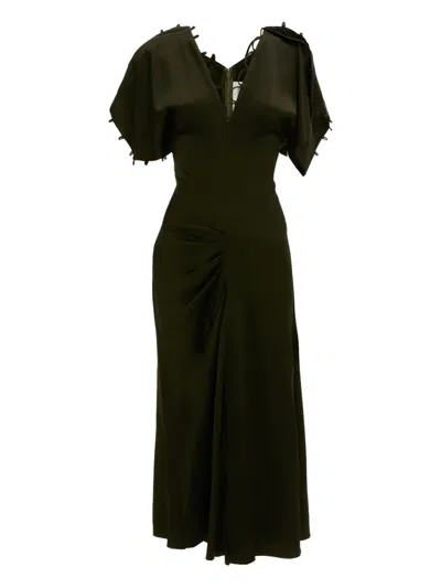 Victoria Beckham Rouleaux-detail Midi Dress In Green