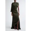 Victoria Beckham Rouleaux Trim Draped Satin Gown In Green