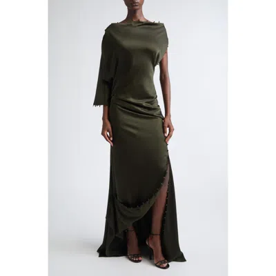 Victoria Beckham Rouleaux Trim Draped Satin Gown In Green