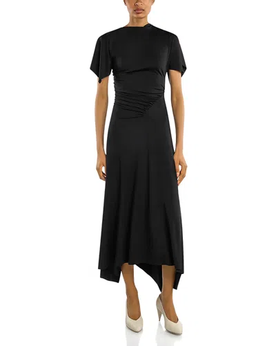Victoria Beckham Round Neck Blousey Slit Sleeve Midi Dress In Black