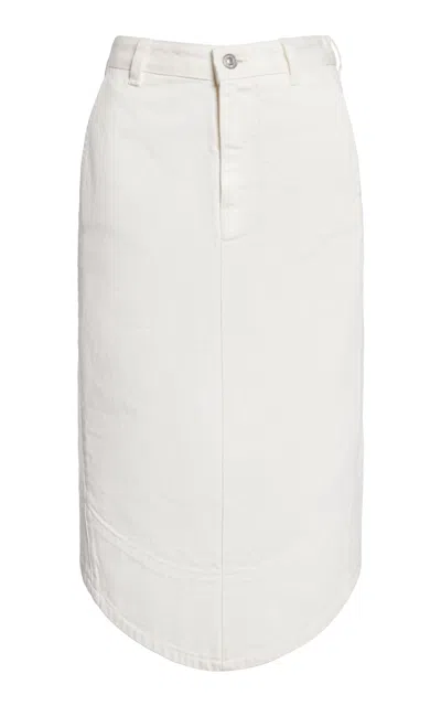 Victoria Beckham Rounded Hem Denim Midi Skirt In White