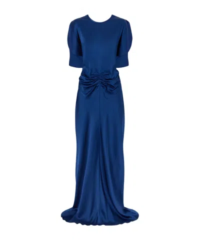 Victoria Beckham Isabella Ruched Satin Gown In Blue