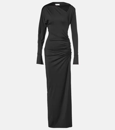 Victoria Beckham Womens Ruched Long-sleeves Stretch-woven Midi Dress Black