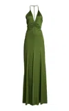 Victoria Beckham Ruched Cutout Jersey Gown In Green