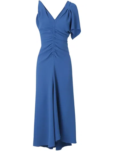 Victoria Beckham Ruched-detail Asymmetric Midi Dress In Blue